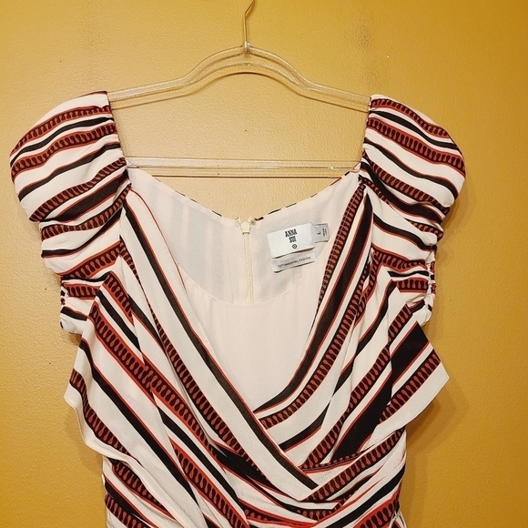 Anna Sui | Women's Mixed Print V-Neck Striped Mini Dress (Size Large) - Picture 4 of 14